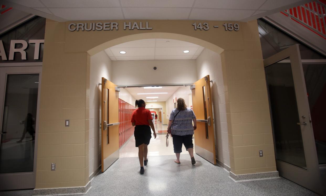 The hallways of Groveport Madison High School. On June 15, the Department of Justice announced it reached a settlement with the school district on a race discrimination suit from a complaint from a former assistant principal.