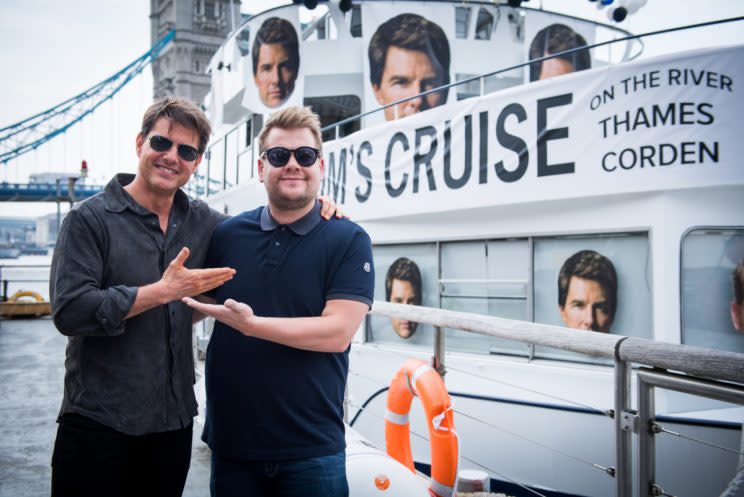 Tom Cruise with James Corden in London for <em>The Late Late Show with James Corden </em> (Photo: Craig Sugden/CBS)