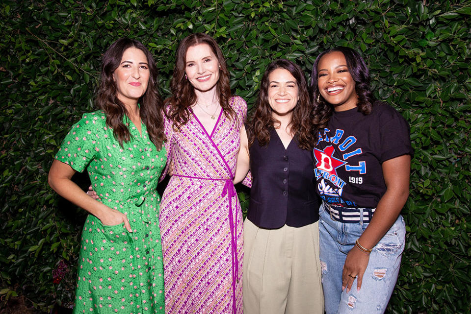 D'Arcy Carden, Geena Davis, Abbi Jacobson and Chante Adams attend Cinespia's screening of 'A League of Their Own' held at Hollywood Forever on August 06, 2022 in Hollywood, California.