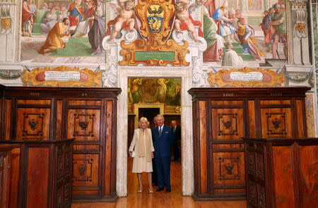 Britain's Prince Charles and his wife Camilla, Duchess of Cornwall visit the Archivum Secretum Apostolicum Vaticanum ( Vatican's Secret Archives ) at the Vatican, April 4, 2017. REUTERS/Alessandro Bianchi