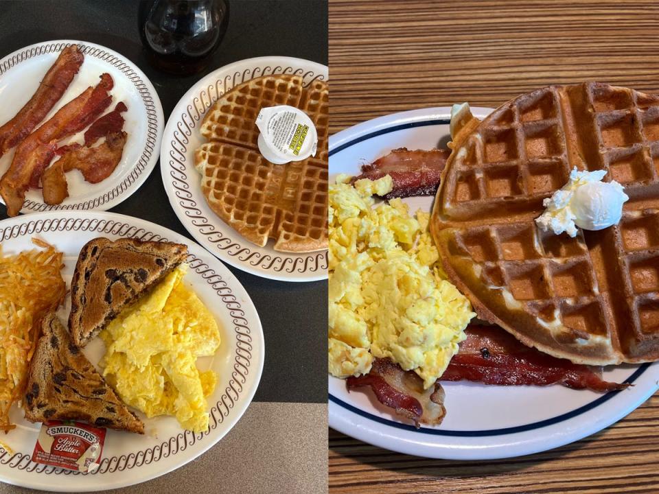 Breakfast from Waffle House and IHOP.