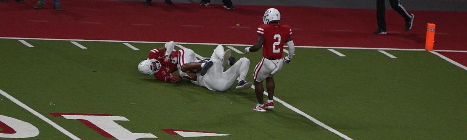 South Dakota defensive back Shahid Barros intercepted his second pass of the season on Saturday, Nov. 11, 2023 against North Dakota.