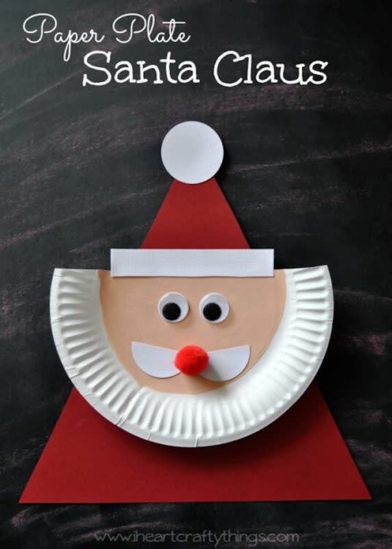 <p>I Heart Crafty Things</p><p>Complete with a red hat and tiny pom-pom nose, this Santa by <a href="https://iheartcraftythings.com/paper-plate-santa-claus.html" rel="nofollow noopener" target="_blank" data-ylk="slk:I Heart Crafty Things;elm:context_link;itc:0;sec:content-canvas" class="link rapid-noclick-resp">I Heart Crafty Things</a> is so cute! What kid wouldn’t want to make it this Christmas?</p>