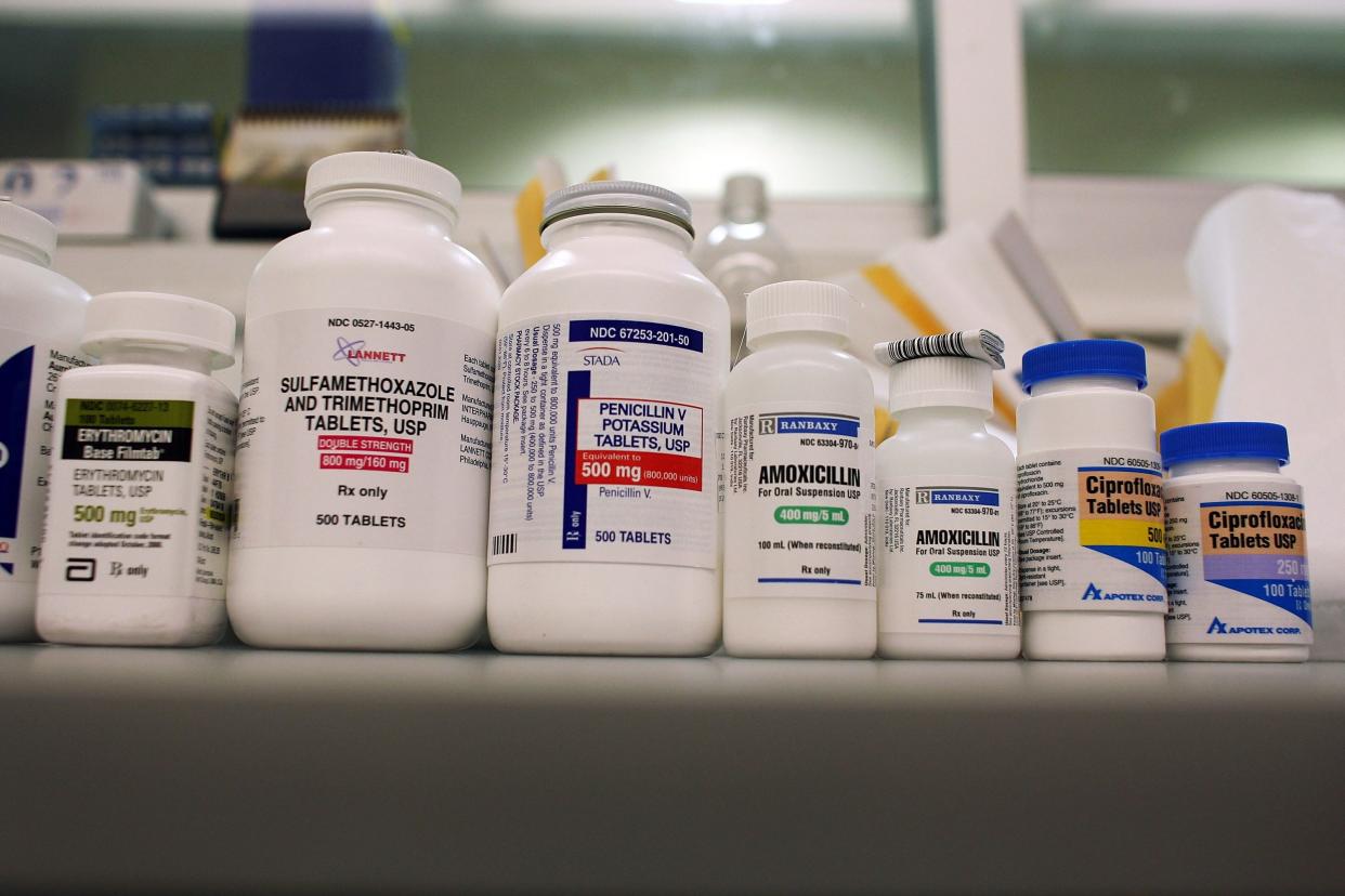 Bottles of antibiotics line a shelf at a Publix Supermarket pharmacy on August 7, 2007, in Miami, Florida. Publix has decided to start giving away seven commonly prescribed antibiotics for free. The oral antibiotics will be available at no cost to any customers with a prescription as often as they need it.  Publix will offer 14-day supplies of the seven drugs at all of the company's pharmacies. The supermarket chain operates 684 pharmacies in five states.