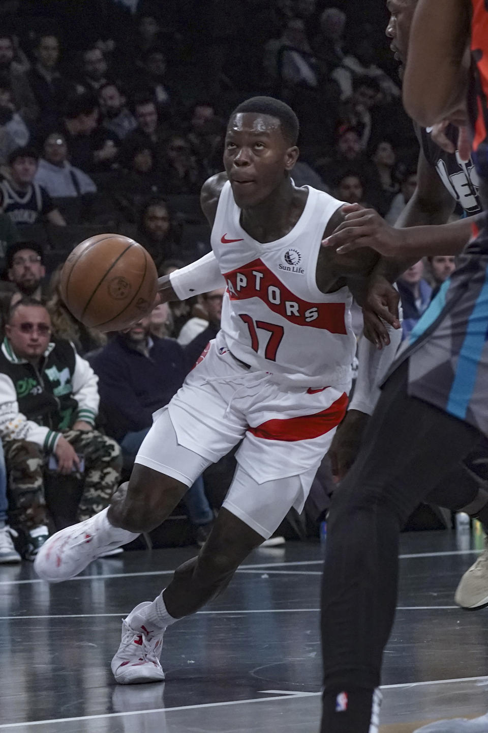 Toronto Raptors' Dennis Schroder drives to basket during an NBA In-Season Tournament basketball game against the Brooklyn Nets, Tuesday, Nov. 28, 2023, in New York. (AP Photo/Bebeto Matthews)