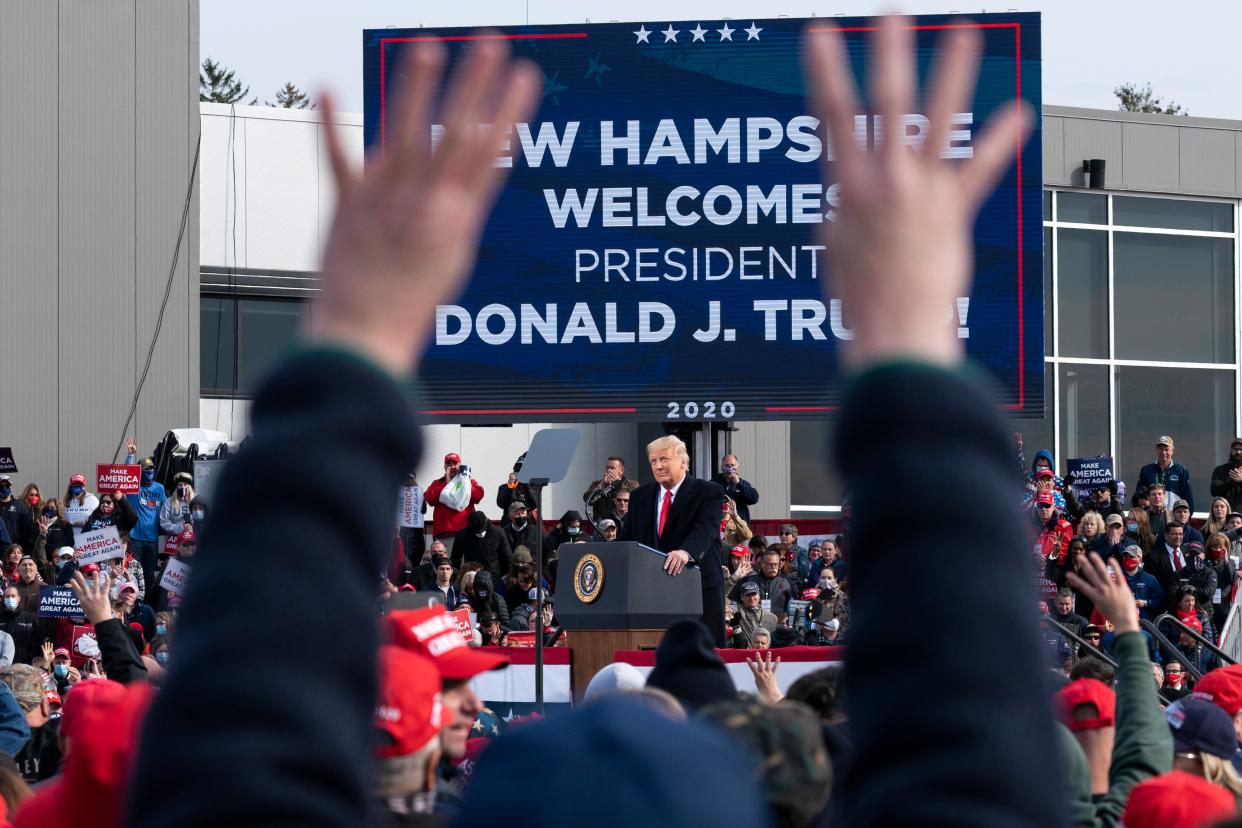 <p>Donald Trump rallies the faithful in Manchester, New Hampshire</p> (AP)