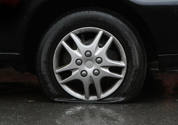 A Stock picture of a flat tire in Dublin city centre.  Picture date:Friday January 30th, 2009. PRESS ASSOCIATION Photo. Offcial figures released today show car sales in the Republic of Ireland  have dropped by a fifth.   See PA Story TRANSPORT Cars.  Photo credit should read: Niall Carson/PA Wire. 