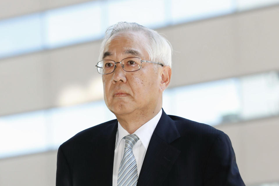 Former Tokyo Electric Power Co. (TEPCO) Vice President Sakae Muto arrives at Tokyo District Court in Tokyo Thursday, Sept. 19, 2019. The court said three former TEPCO executives, Tsunehisa Katsumata, Muto and Ichiro Takekuro, are not guilty of professional negligence in the 2011 Fukushima meltdowns. Thursday’s ruling marked the end of the only criminal trial in the nuclear disaster that has kept tens of thousands of residents away from their homes because of lingering radiation contamination. (Satoru Yonemaru/Kyodo News via AP)