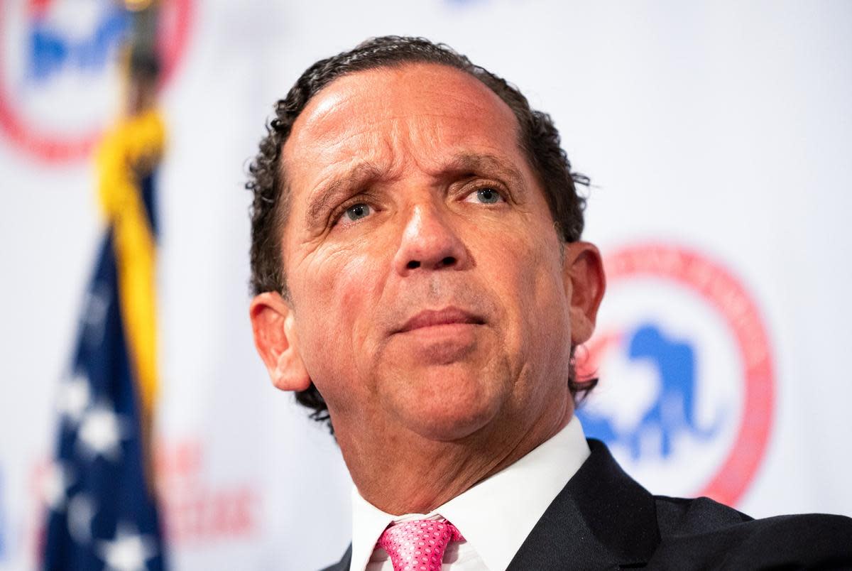 Tony Buzbee, the attorney representing suspended Attorney General Ken Paxton, speaks during a press conference at the Travis County Republican Party suite in Austin on June 7, 2023.