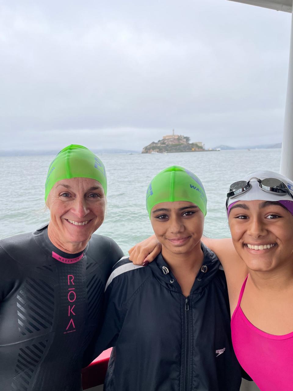 Swimming with Anaya and Mitali Khanzode at Alcatraz (Louise Minchin)