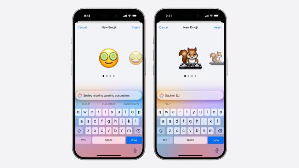 蘋果推出AI圖像生成技術Genmoji，讓用戶透過輸入文字指令生成出新的emoji。（翻攝蘋果YouTube頻道）