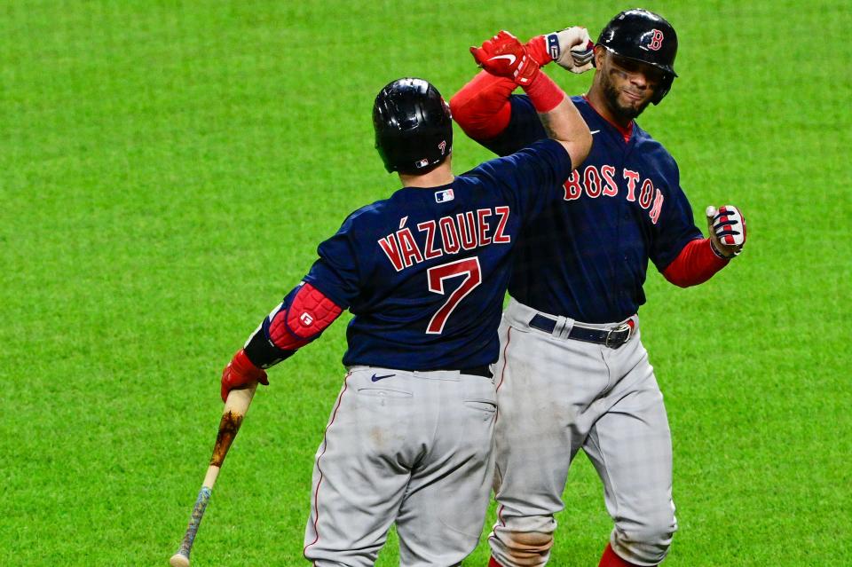 Red Sox shortstop Xander Bogaerts, right, was noticeably upset when he learned that his friend, catcher Christian Vazquez, had been traded to the Houston Astros on Tuesday.