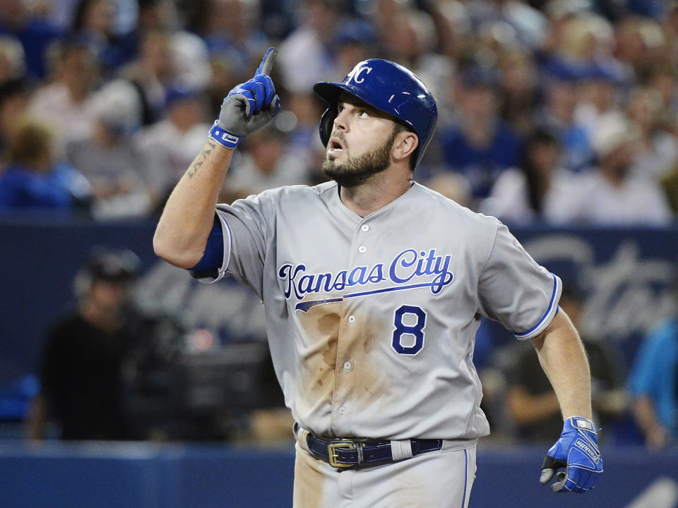 Mike Moustakas set a Royals record with 38 home runs last season. (The Canadian Press via AP)