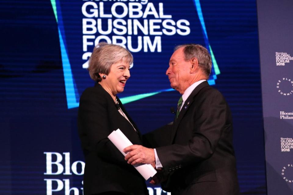 Theresa May and Michael Bloomberg in September at the Bloomberg Global Business Forum in New York (REUTERS)