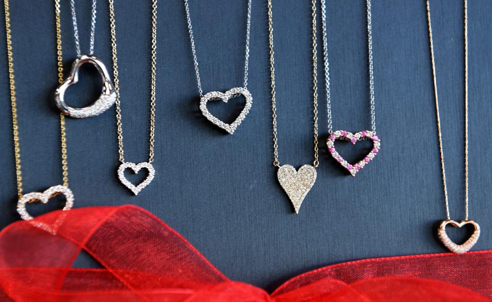 Valentine's Day necklaces at Kuhn's Jewelers Friday, Feb. 9, 2024, at 1306 S Salisbury Blvd Suite 192 in Salisbury, Maryland.