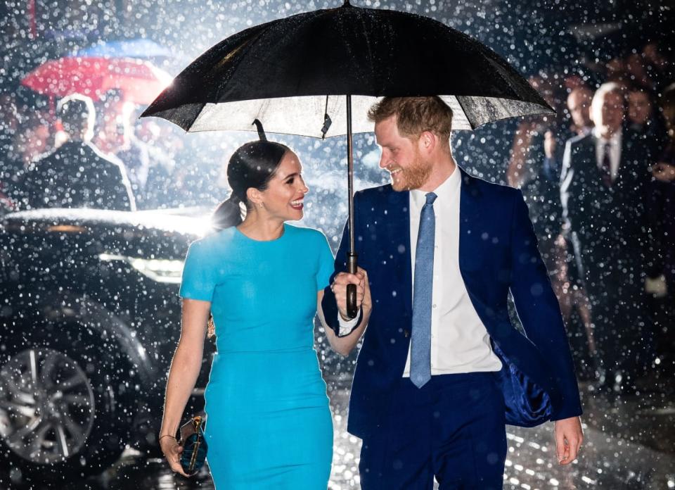 <div class="inline-image__caption"><p>Prince Harry, Duke of Sussex and Meghan, Duchess of Sussex attended The Endeavour Fund Awards at Mansion House on March 05, 2020 in London, England. Later that month, the pair stepped down from the royal family and moved first to Canada, and then to Los Angeles, in a shocking and emotional departure.</p></div> <div class="inline-image__credit">Samir Hussein/Getty</div>