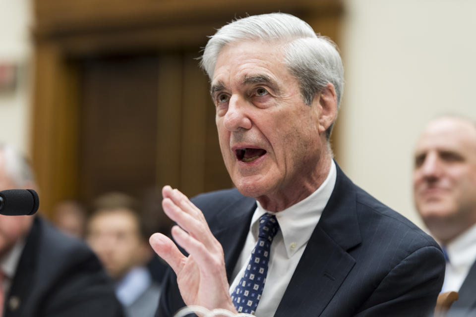 Former special counsel Robert Mueller testifies on Capitol Hill Wednesday. (Photo By Bill Clark/CQ Roll Call)