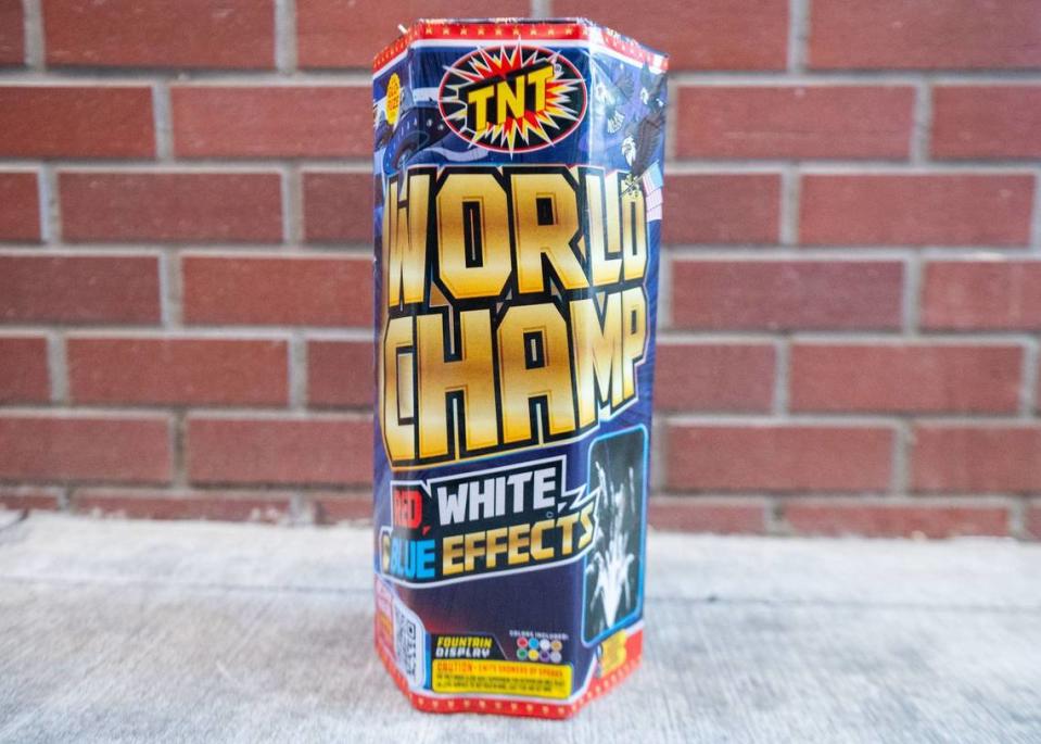 “World Champ” fountain by TNT Fireworks had red, white and blue effect colors.