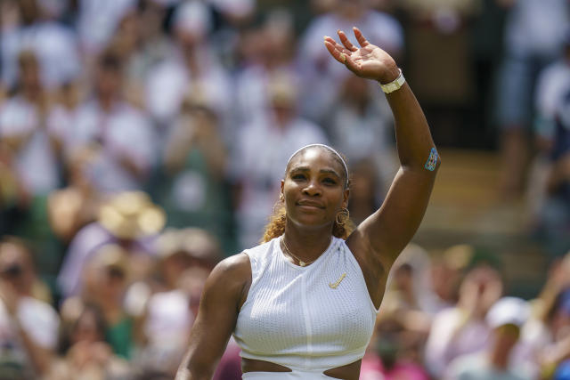 Jul 7, 2019; London, United Kingdom; Serena Williams (USA) celebrates recording match point during her match against Carla Suarez Navarro (ESP) on day seven at the All England Lawn and Croquet Club. Mandatory Credit: Susan Mullane-USA TODAY Sports