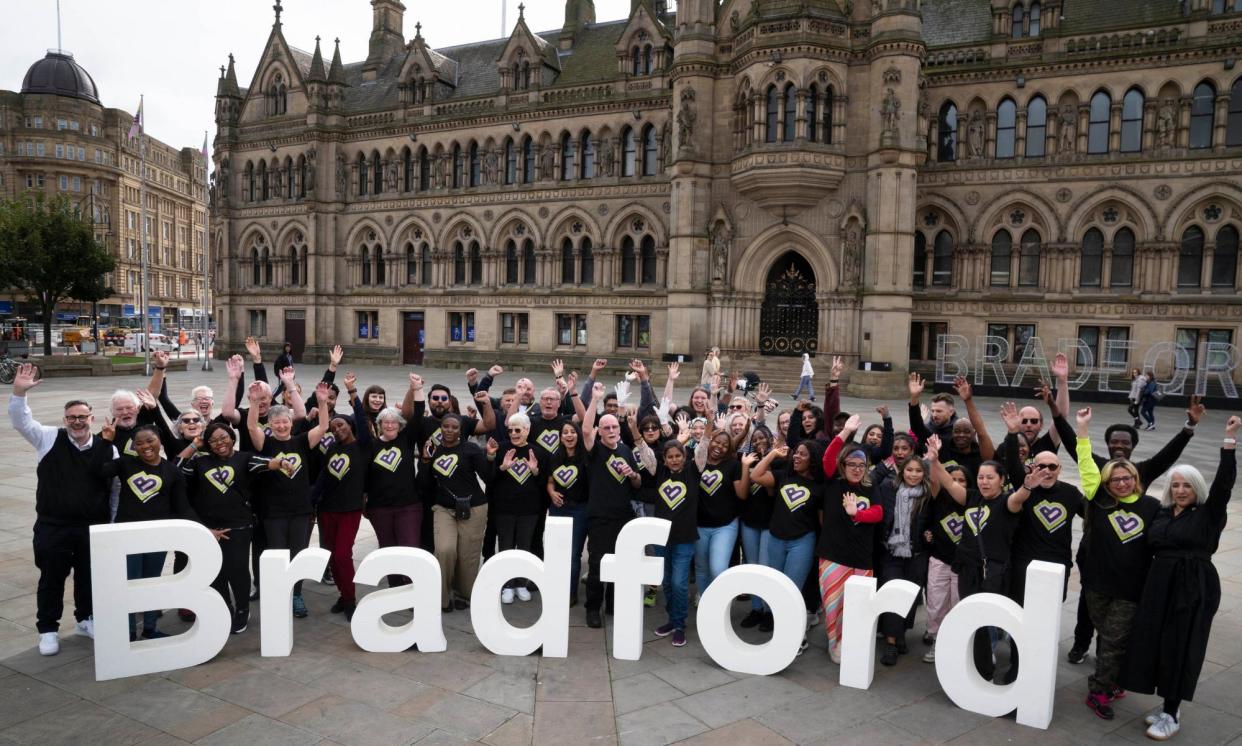 <span>Volunteers celebrating the launch of Bradford 2025 UK City of Culture on 12 September 2024.</span><span>Photograph: Owen Humphreys/PA Media Assignments/PA</span>