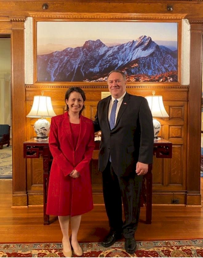 前美國川普政府國務卿蓬佩奧（Mike Pompeo），和蕭美琴大使於雙橡園會面。​圖:取自蓬佩奧推特