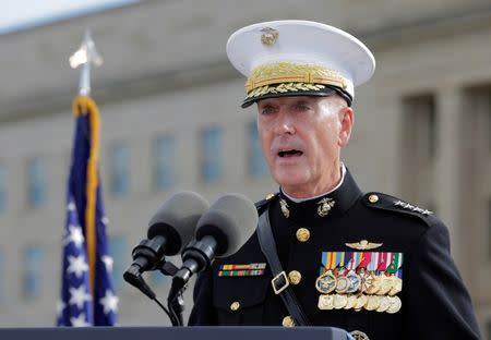 Joint Chiefs Chair Gen. Joseph Dunford speaks during a ceremony marking the 15th anniversary of the 9/11 attacks at the Pentagon in Washington, U.S., September 11, 2016. REUTERS/Joshua Roberts