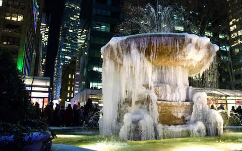 Bryant Park Fountain Freezes in  NYC