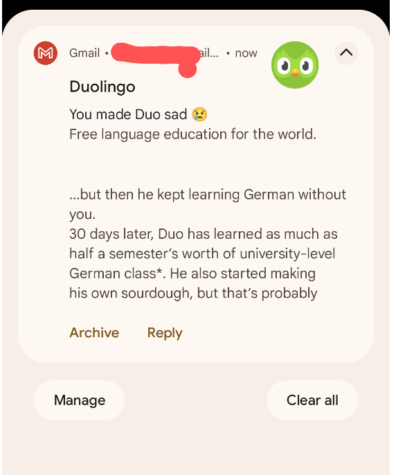 A message from Duolingo