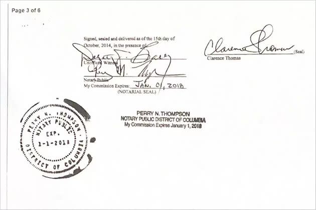 Thomas’ signature on the deed for his deal with Crow.