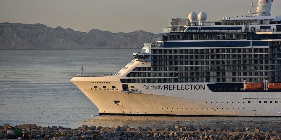 The liner Celebrity Reflection cruise ship arrives at the French Mediterranean port of Marseille.