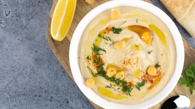 bowl of hummus with chickpeas