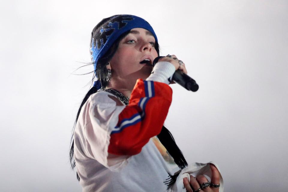 US singer Billie Eilish performs on stage at the Lollapalooza 2023 music festival in Santiago, on March 17, 2023.