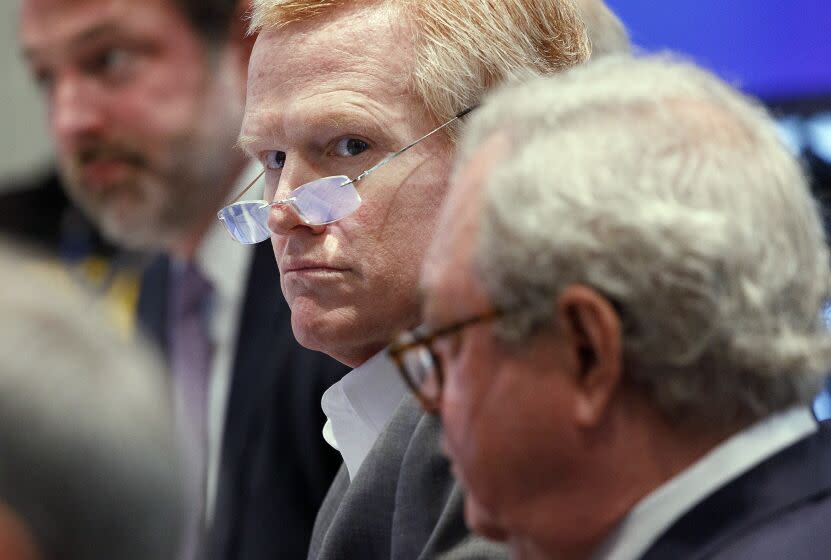 Alex Murdaugh listens to testimony during his double murder trial at the Colleton County Courthouse in Walterboro, S.C., Monday, Feb. 13, 2023. (Grace Beahm Alford/The Post And Courier via AP, Pool)