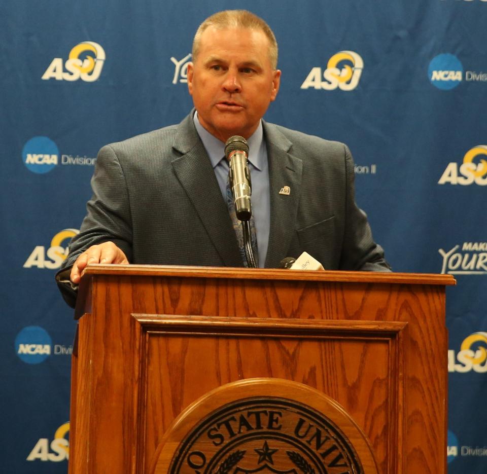 Angelo State University Athletic Director James Reid talks about the hiring of Vinay Patel as the Rams' new head basketball coach during a press conference Monday, May 2, 2022.