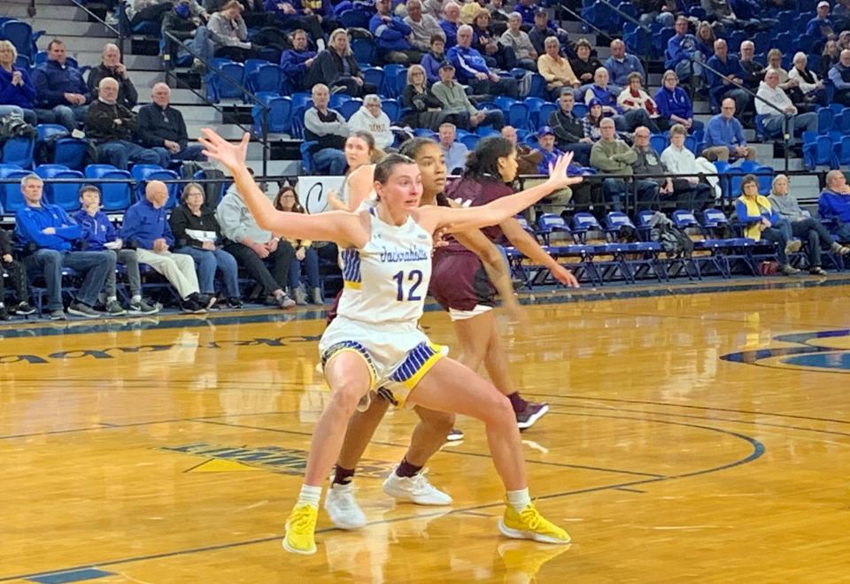 SDSU's Kallie Theisen calls for the ball Monday night at Frost Arena during the Jackrabbits' game against Missouri State.