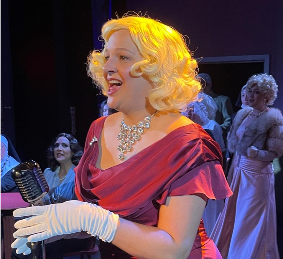 "Gretta Von Flame," played by Jennifer Jesseman, performs at the speak-easy in the audience-participation mystery comedy, "The Case of the Golden Goose," on stage at Surfside Playhouse in Cocoa Beach through Aug. 14, 2022. Visit surfsideplayers.com.