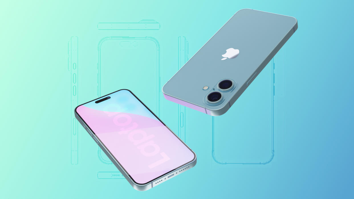  IPhone 16 renders showcasing vertical camera order in blue, based on leaked schematics and information. 