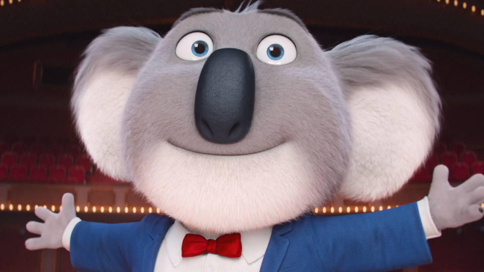 Buster Moon es un koala que está al frente del que alguna vez fuera uno de los teatros más importantes de la ciudad, pero que actualmente pasa por tiempos difíciles.