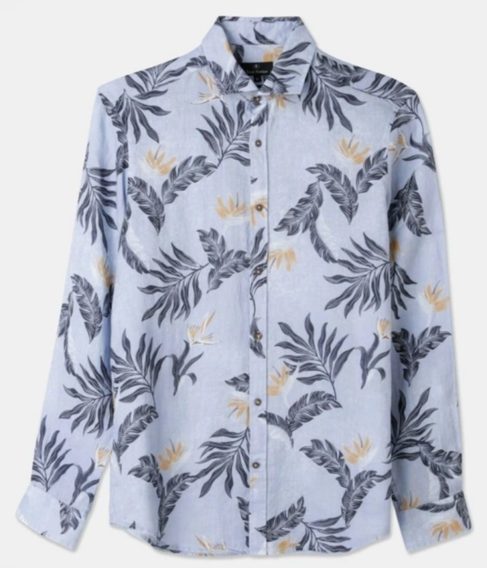 Trent Nathan Birds of Paradise Linen Print Long Sleeve Shirt Blue from Myer