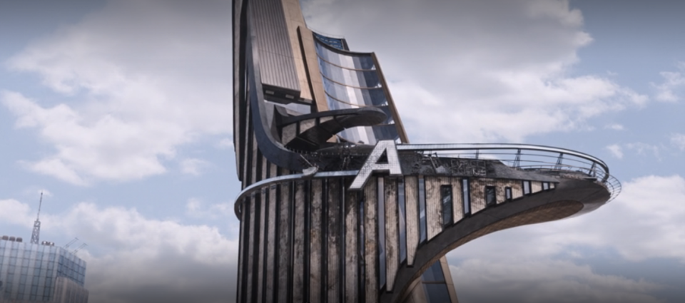 The A left on Stark Tower after a major battle in "The Avengers."