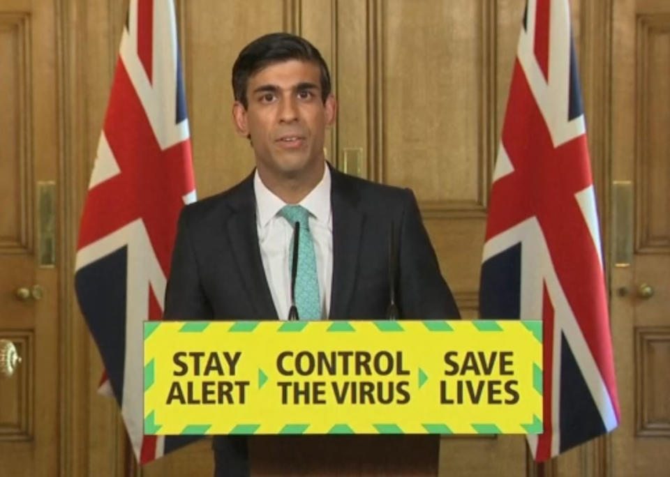 Chancellor of the Exchequer Rishi Sunak during a media briefing in Downing Street, London, on coronavirus (COVID-19). (Photo by PA Video/PA Images via Getty Images)