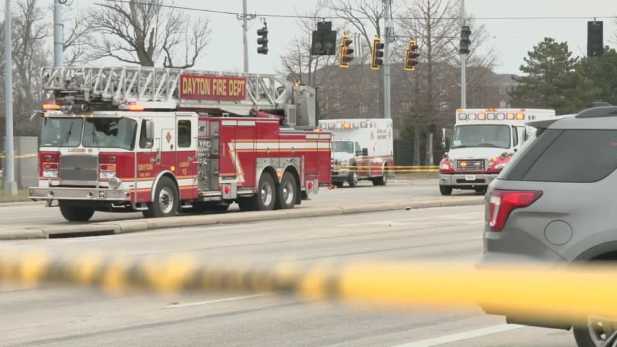 A crash between a pickup truck and a police cruiser has shut down U.S. 35 west of Dayton, Ohio, Jan. 8, 2024. (WDTN Photo)