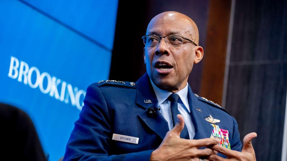 PHOTO: In this Feb. 13, 2023, file photo, Air Force Chief of Staff Gen. CQ Brown, Jr. speaks about U.S. defense strategy at the Brookings Institution in Washington, D.C. (Andrew Harnik/AP, FILE)