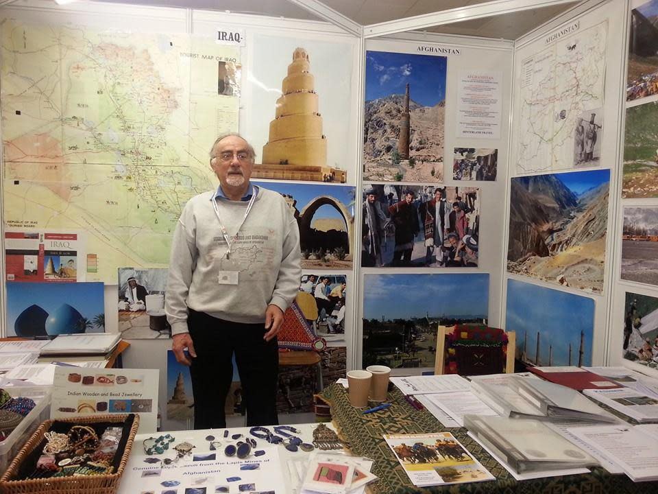 Geoff Hann promoting Hinterland Travel at London's Adventure Travel show in 2014: Facebook