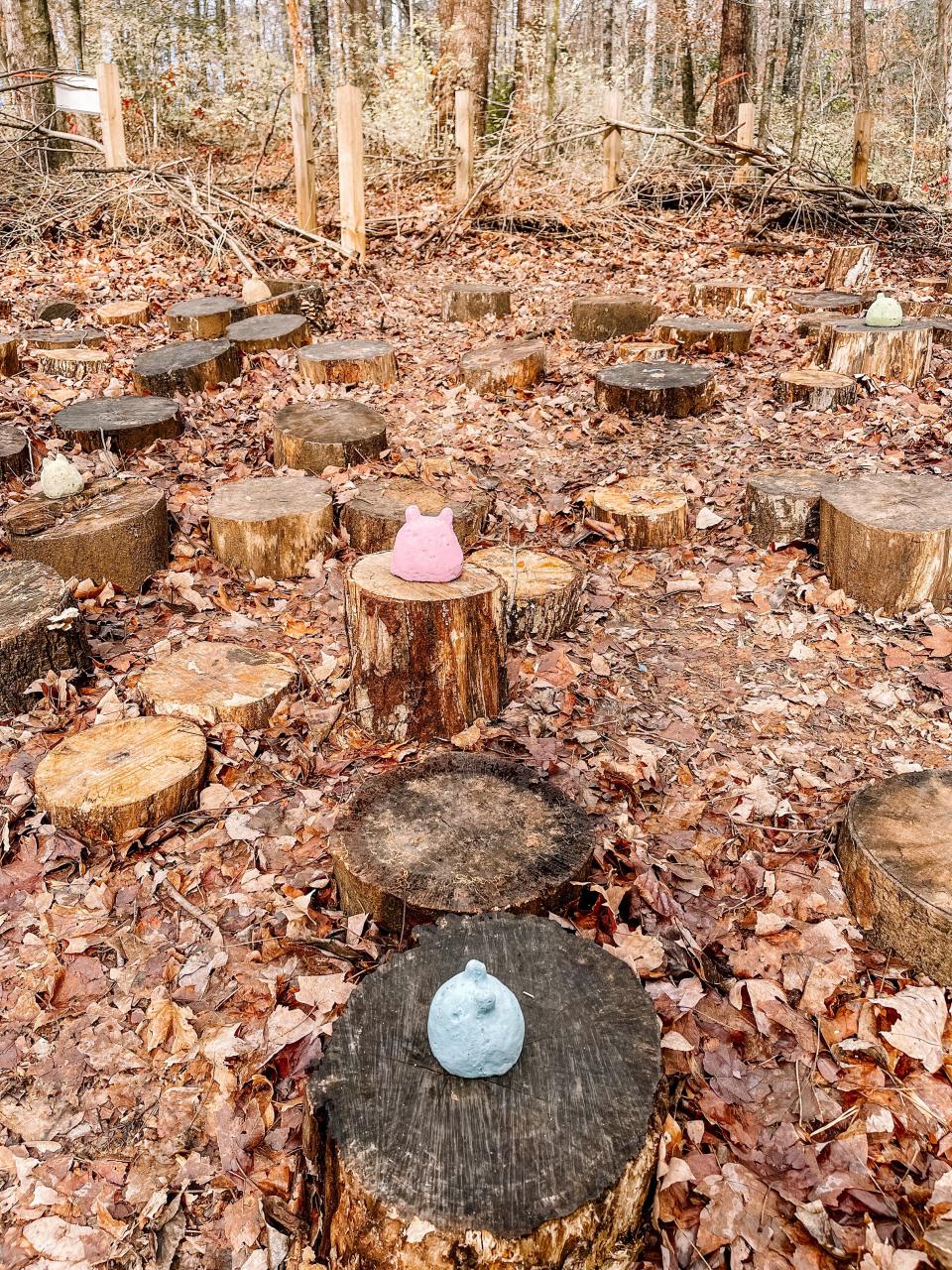 Some of UT art student S.K. Yi’s "Lil’ Buddiez" collection were moved around the Dogwood Community Trail, Nov. 30, 2022.