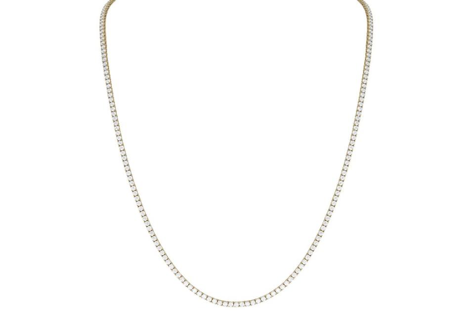 Norman Silverman <a href="https://www.londonjewelers.com/norman-silverman-18k-yellow-gold-diamond-tennis-necklace" rel="nofollow noopener" target="_blank" data-ylk="slk:tennis necklace in 18-k yellow gold with diamonds;elm:context_link;itc:0;sec:content-canvas" class="link ">tennis necklace in 18-k yellow gold with diamonds</a>, $38,000 at London Jewelers