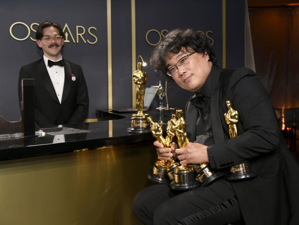 <div class="inline-image__caption"><p>Bong Joon-ho, winner of the Best Picture, Director, Original Screenplay, and International Feature Film awards for <em>Parasite</em>, attends the 92nd Annual Academy Awards Governors Ball at Hollywood and Highland on February 09, 2020, in Hollywood, California.</p></div> <div class="inline-image__credit">Kevork Djansezian/Getty</div>