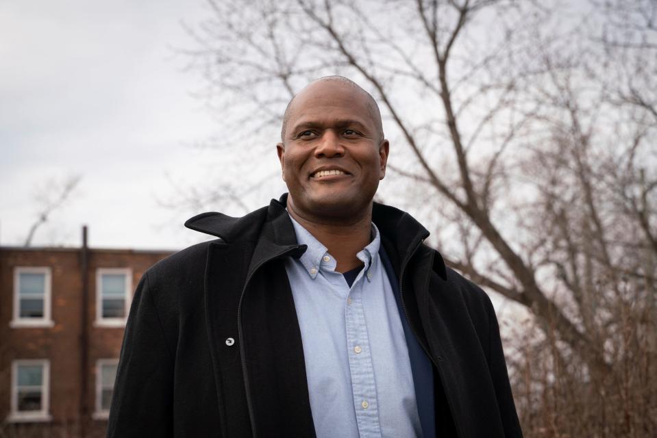 Michigan State Rep. Joe Tate, stands for a photo in Detroit on Monday, Dec. 5, 2022. Tate, a Detroit native, former NFL athlete, and military veteran, is the first Black lawmaker in state history to lead the Michigan House of Representatives. His state House district along with a dozen other state legislative districts were ruled unconstitutional by a federal three-judge panel in December 2023 because Michigan's redistricting commission drew the maps based on race, the panel found.