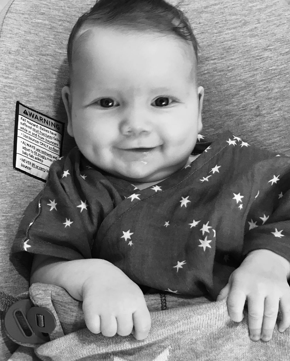 "Cutest dimples I ever did see (said with some thick southern accent in my head)," the proud mom wrote on <a href="https://www.instagram.com/p/ByvnF7IgIWp/" rel="nofollow noopener" target="_blank" data-ylk="slk:Instagram;elm:context_link;itc:0;sec:content-canvas" class="link ">Instagram</a>.
