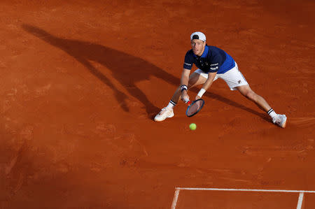 FILE PHOTO: Tennis - ATP 1000 - Monte Carlo Masters - Monte-Carlo Country Club, Roquebrune-Cap-Martin, France - April 15, 2019 Argentina's Diego Schwartzman in action during his first round match against Great Britain's Kyle Edmund REUTERS/Eric Gaillard/File Photo